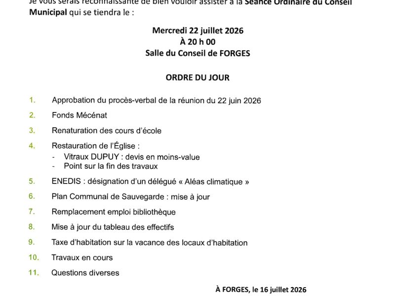 Conseil Municipal  22 juillet